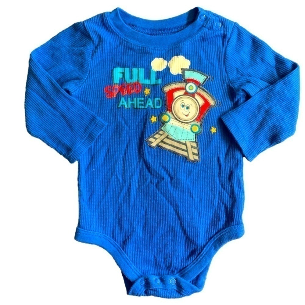 Garanimals Full Speed Ahead Blue Red Long Sleeve Thermal Onesie Size 12Mos